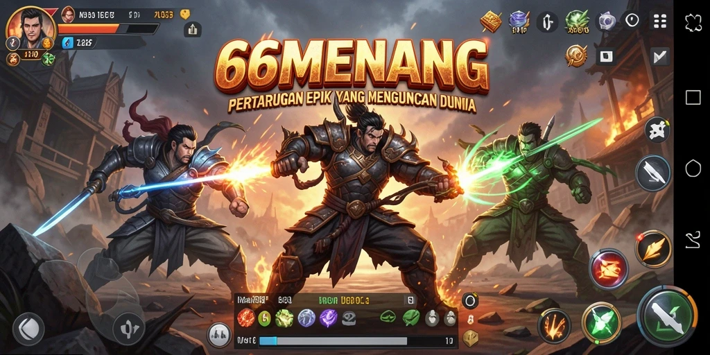 Tampilan gameplay epic dalam 66MENANG saat karakter bertarung.