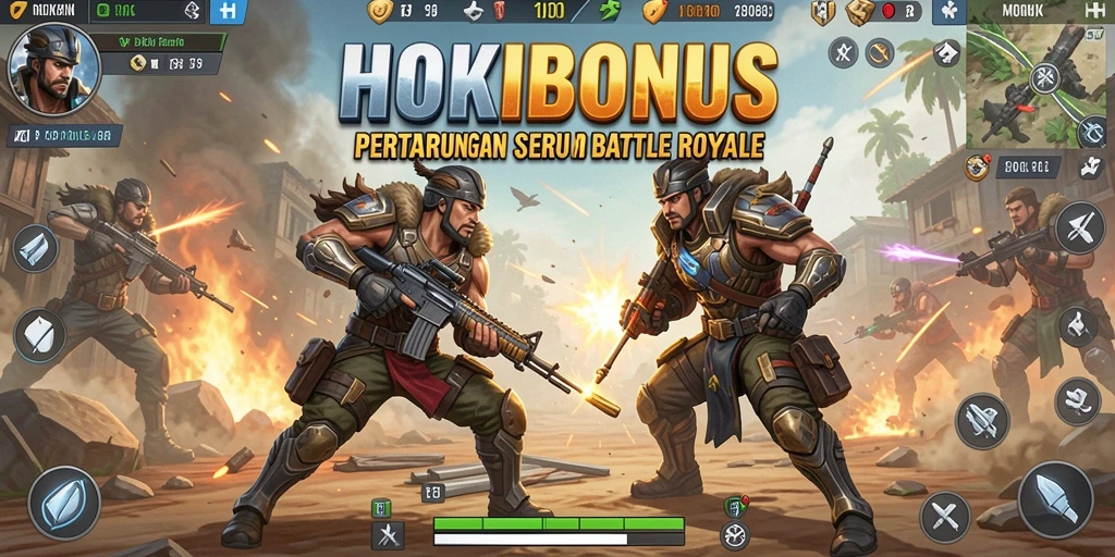 Screenshot HOKIBONUS menunjukkan aksi seru dalam pertandingan Battle Royale.