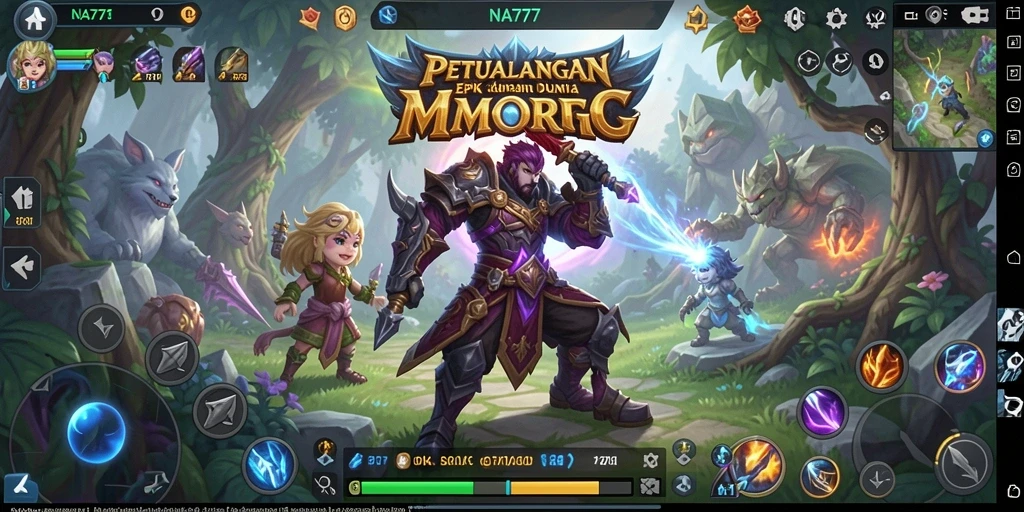 Screenshot gameplay NA777 menampilkan pertempuran epik dalam dunia MMORPG.