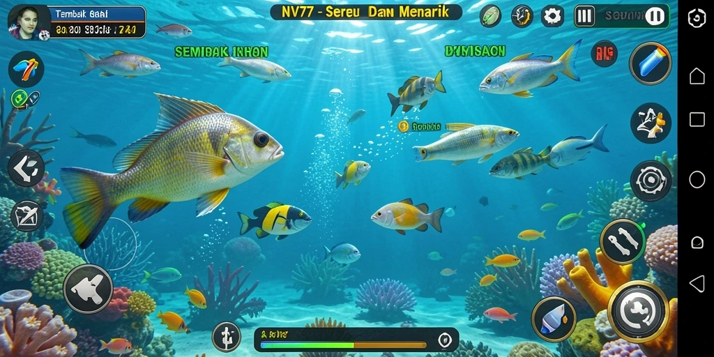 Tampilan gameplay NV77 dengan berburu ikan yang menarik.