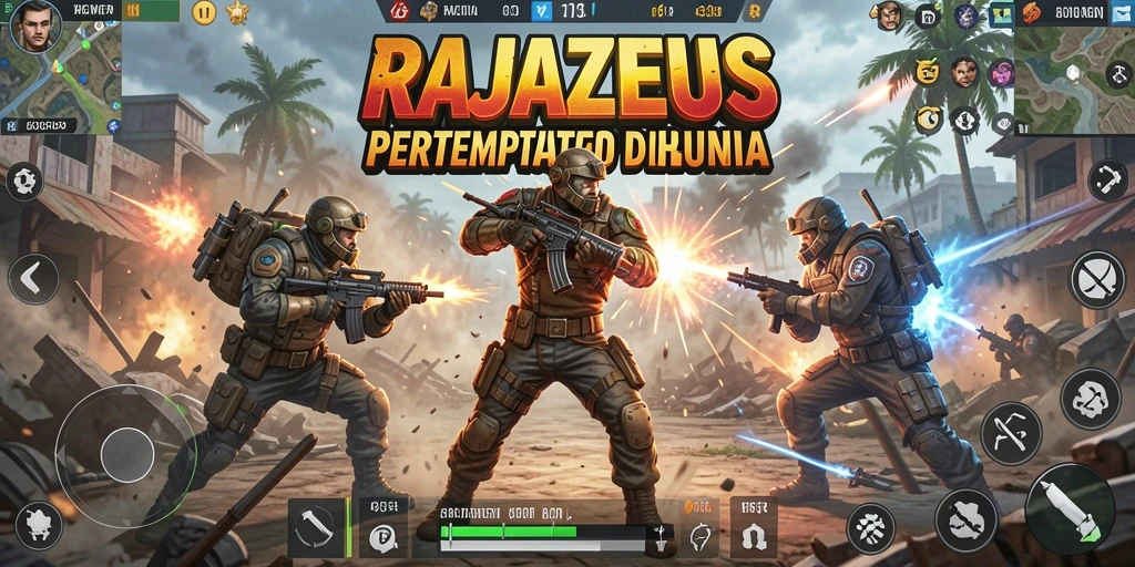 Gameplay Battle Royale yang intens dan menegangkan di RAJAZEUS